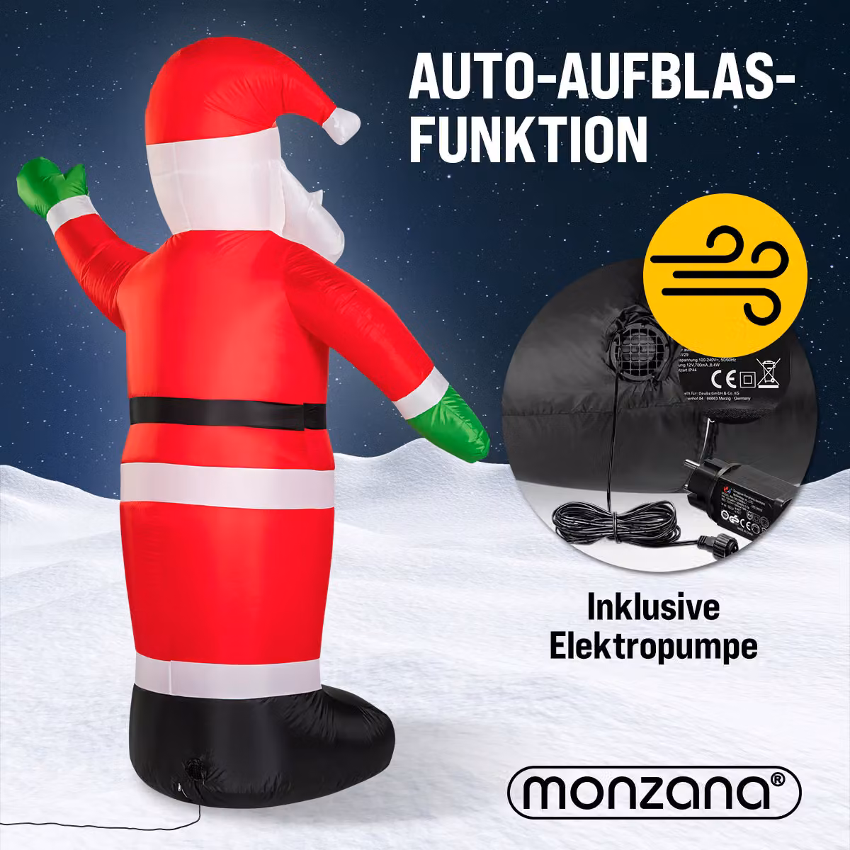 Babbo Natale Gonfiabile Monzana Multicolore con Illuminazione LED e Altezza: 253 cm – 2