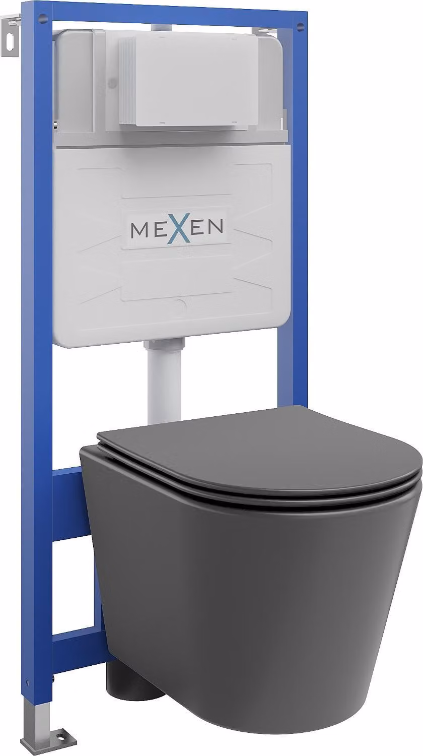 Mexen set a incasso WC telaio Fenix Slim con vaso WC Rico e sedile a chiusura rallentata, grigio scuro opaco - 61030724071