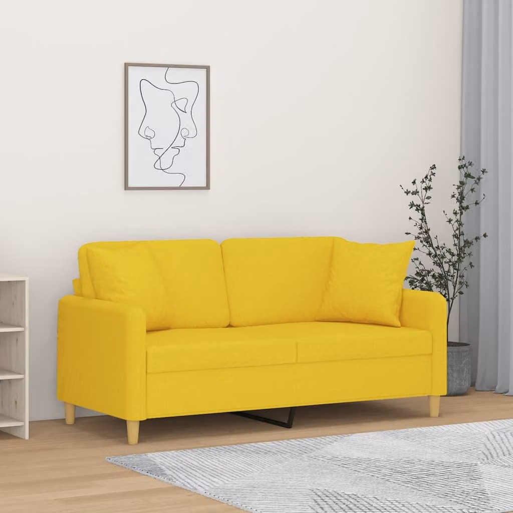 vidaXL Divano a 2 Posti Moderno in Tessuto Giallo con Cuscini e Struttura in Metallo