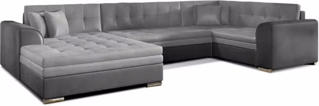 Divano panoramico convertibile CALDERO di MEUBLORAMA, 5 posti, forma a U con angolo sinistro, grigio, con funzione letto e cuscini decorativi inclusi