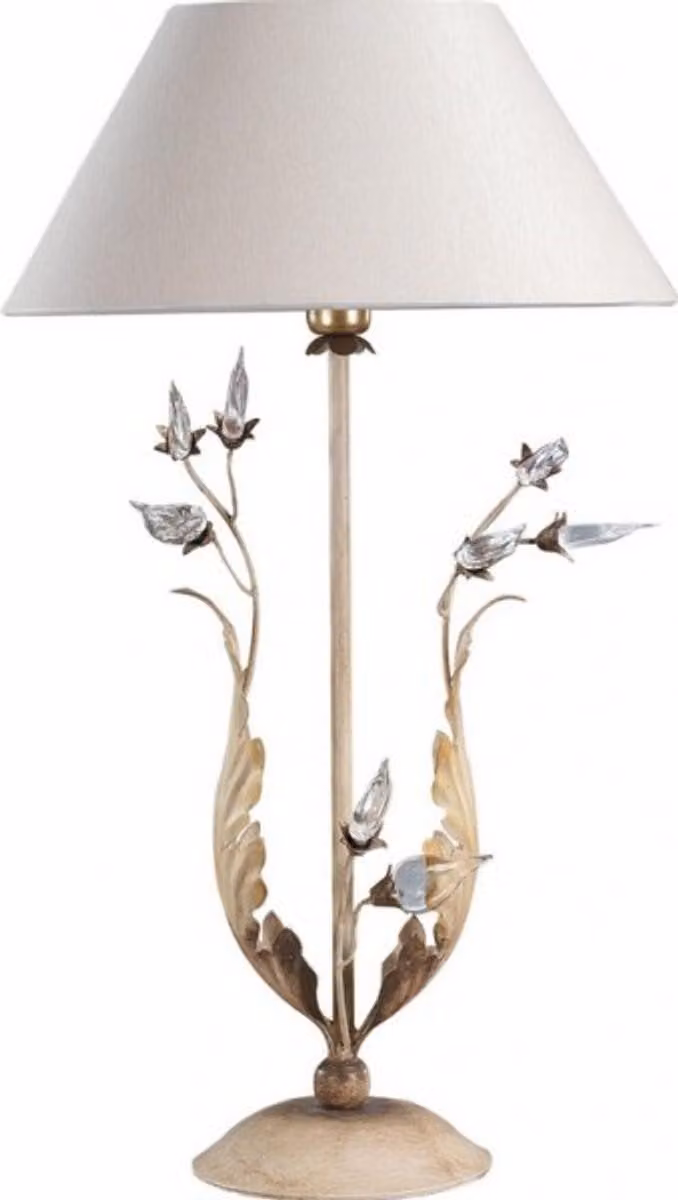 Lampada da tavolo in stile barocco "Casa Padrino", finitura dorata con cristalli di vetro - Lampada da tavolo in foglia d'oro - Altezza 58 cm