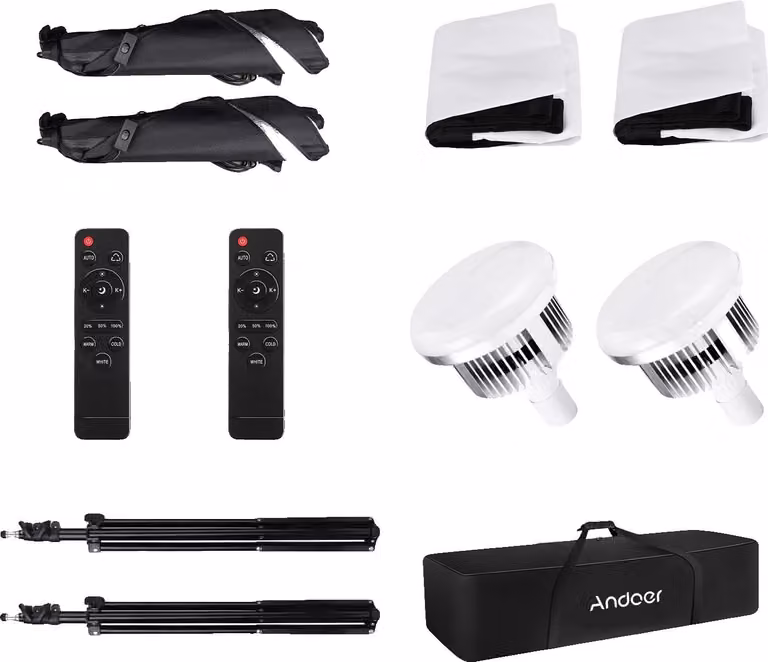 Kit di illuminazione fotografica, temperatura di colore regolabile (bi-color), telecomando, colore nero, alimentazione 100V-240V, spina europea
