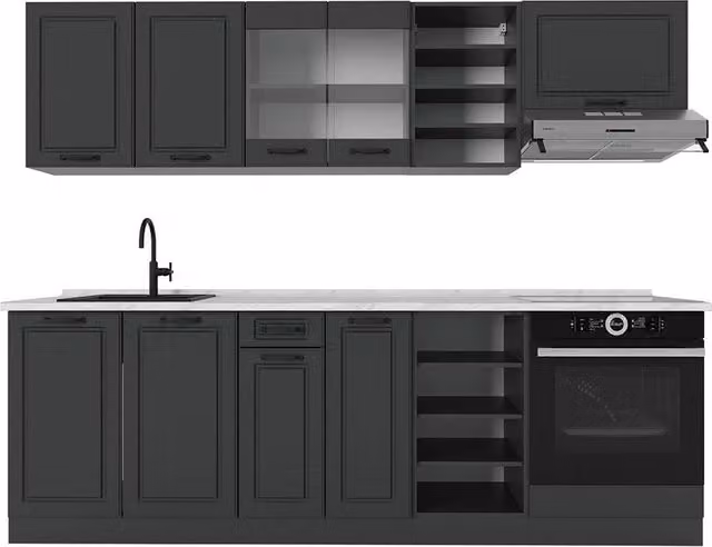 Cucina componibile R-Line Vicco colore Antracite con piano in marmo, L: 240 cm, P: 60 cm, H: 206,8 cm