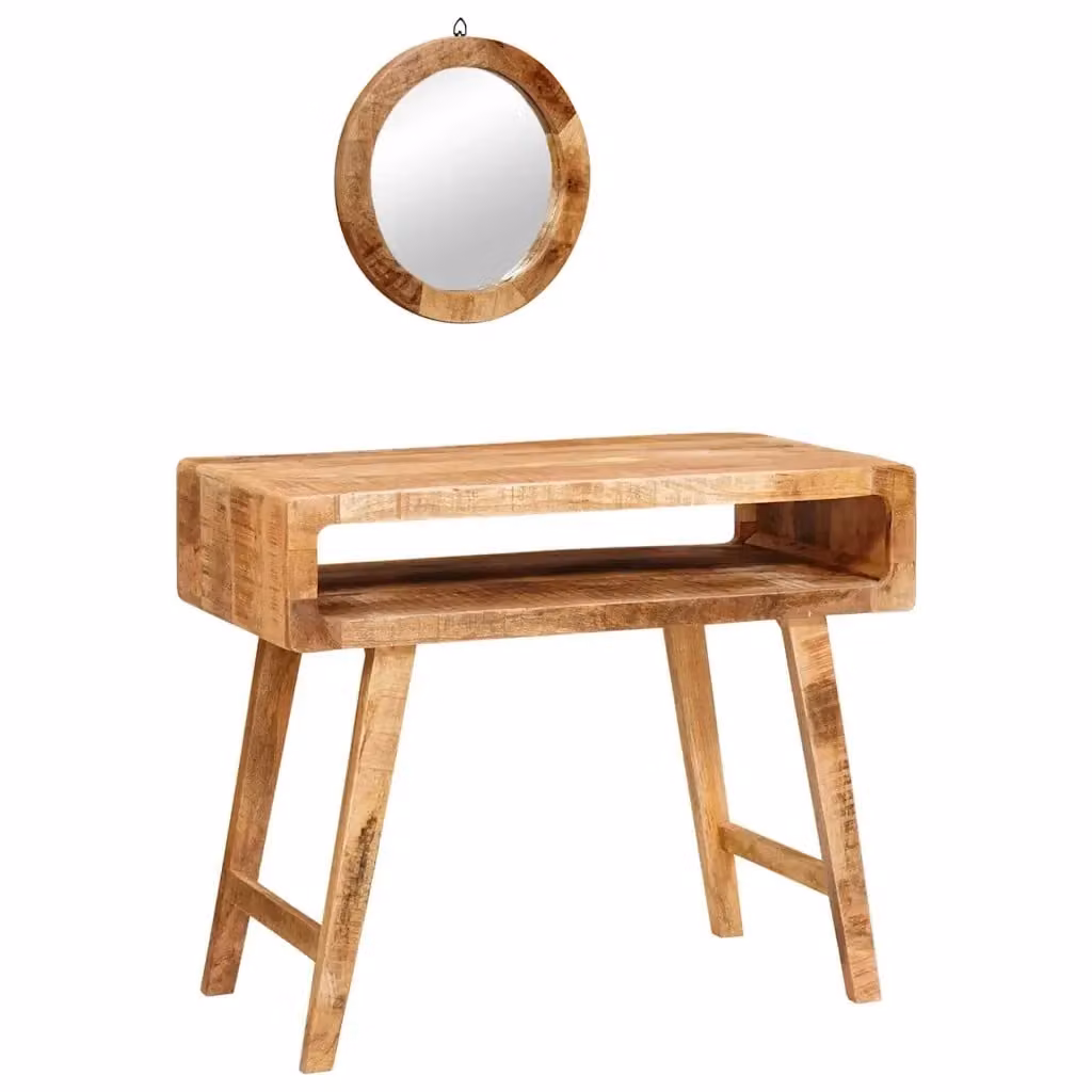 Tavolo da trucco vidaXL in legno di mango massello marrone con specchio e design minimalista L: 76 cm, P: 45 cm, H: 75 cm – 2
