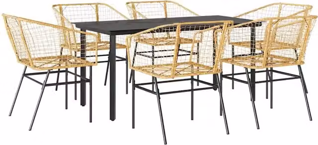 Set da pranzo da giardino Outsunny 7 pezzi in polyrattan marrone e nero con piano in vetro
