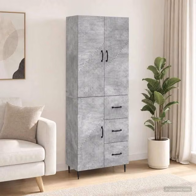 Set di 2 armadi moderni vidaXL in legno MDF grigio opaco con ante a battente e cassetti, da appendere a parete