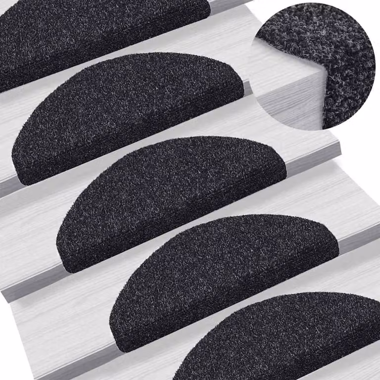 Set di 10 tappetini per scale autoadesivi vidaXL neri semicircolari, L: 65 cm, P: 21 cm, H: 4 cm