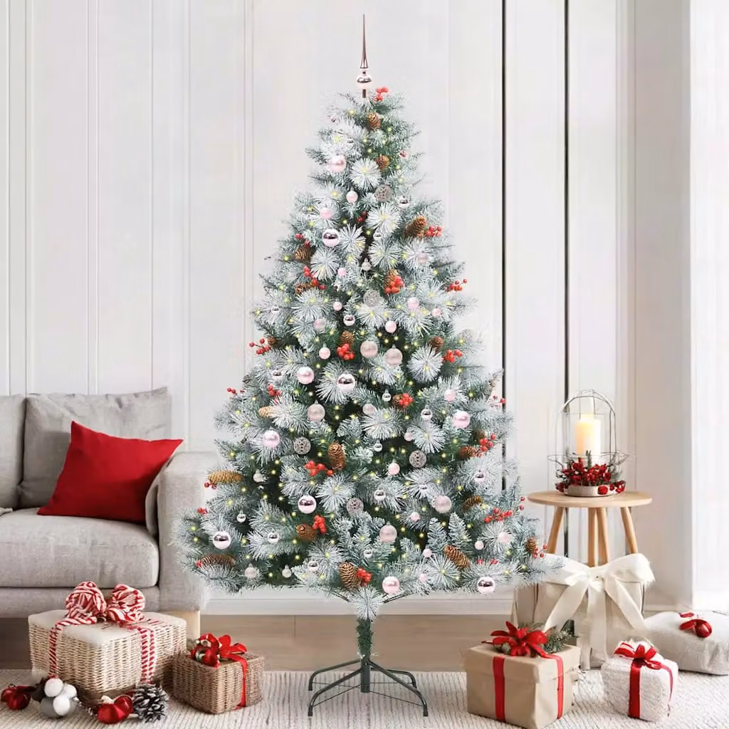 Albero di Natale artificiale moderno vidaXL verde e bianco con luci LED bianco caldo