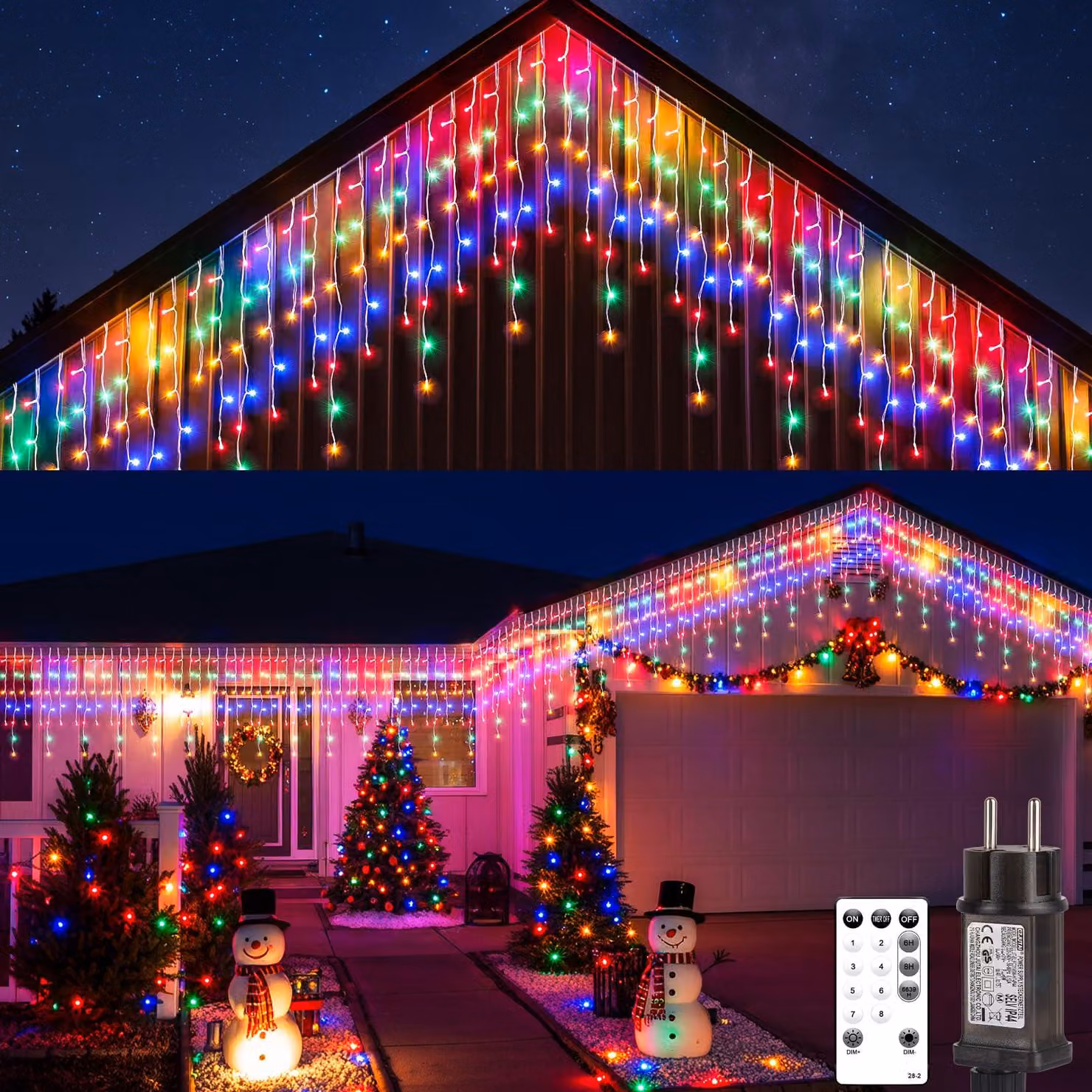 Catena luminosa a LED effetto pioggia di ghiaccio, 10 metri, multicolore, grado di protezione IP44, con telecomando, 280 LED