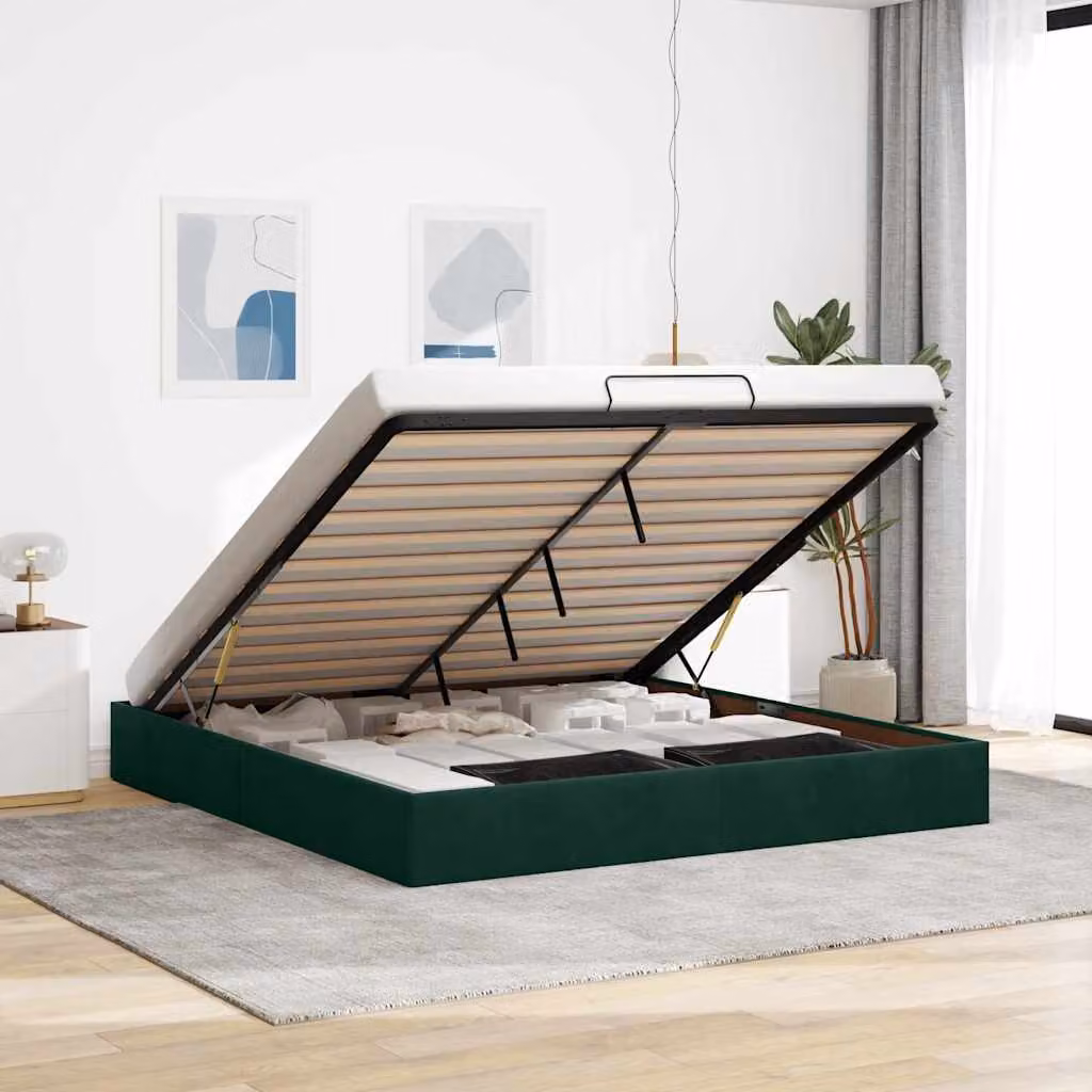 Struttura Letto con Contenitore a Sollevamento vidaXL in Velluto Verde L: 180 cm, P: 200 cm, H: 280 cm