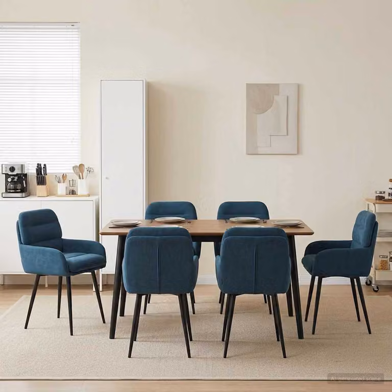 Set di 6 sedie da pranzo vidaXL in velluto blu con struttura in metallo, L: 59 cm, P: 59,5 cm, H: 90 cm