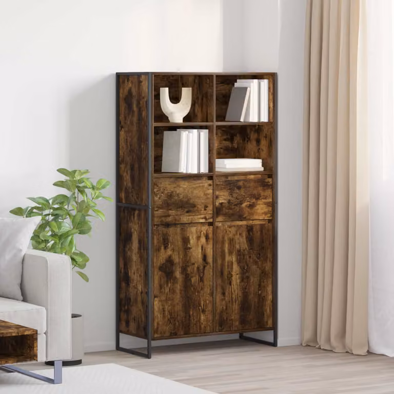 Credenza stile industrial vidaXL in legno e metallo colore quercia marrone L: 81 cm, P: 36 cm, H: 150.5 cm