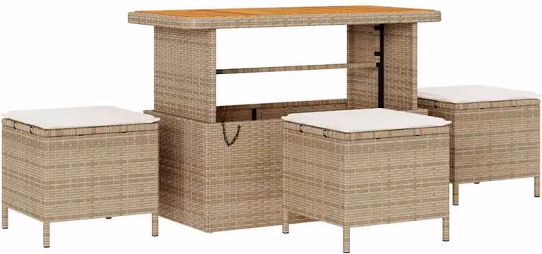 Set da Pranzo per Giardino Beige polyrattan