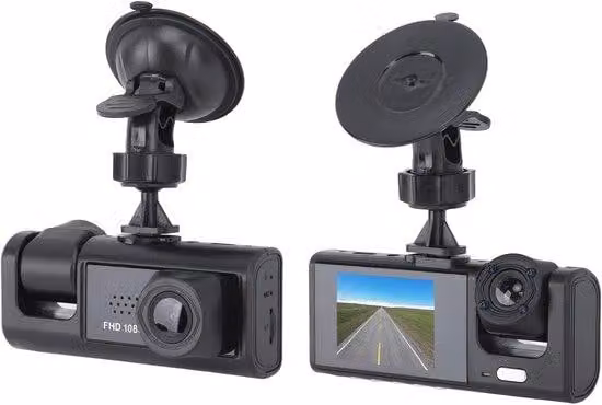 Set doppia telecamera per auto - Telecamera per auto Full HD - Visione notturna - Sensore di movimento - Obiettivo grandangolare - Modalità parcheggio - Registrazione in loop - Con slot per scheda SD