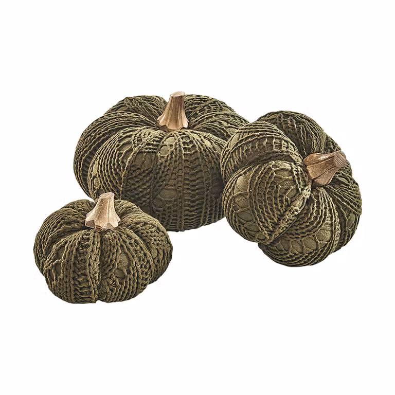 Kobolo zucche decorative in tessuto set di 3 misure verde verde scuro decorazione autunnale decorazione da tavola decorazione di Halloween decorazione figure set di zucche decorative decorazione