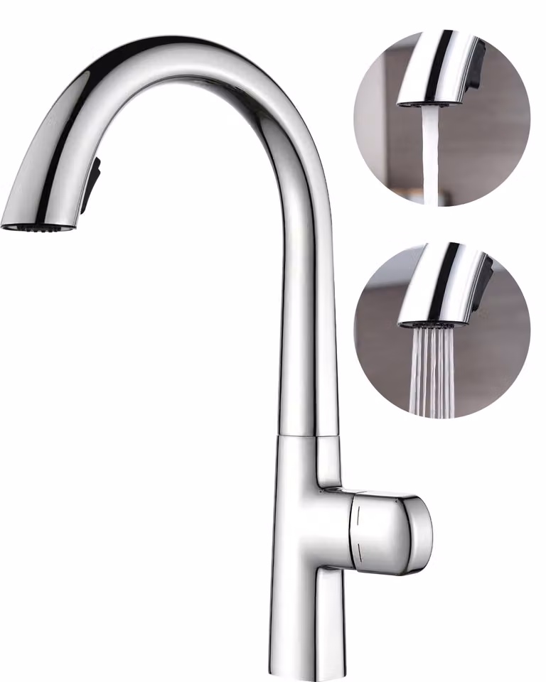 Rubinetto da cucina estraibile, 2 getti, rotazione a 360°, in ottone, cromato