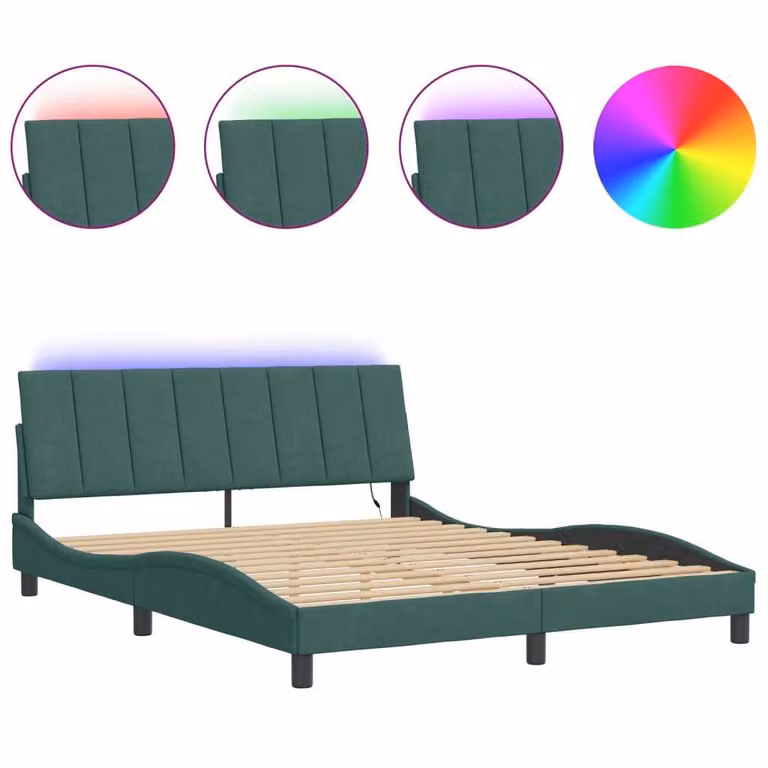 Giroletto con LED senza Materasso Hanko Verde Scuro 160x200 cm in Velluto