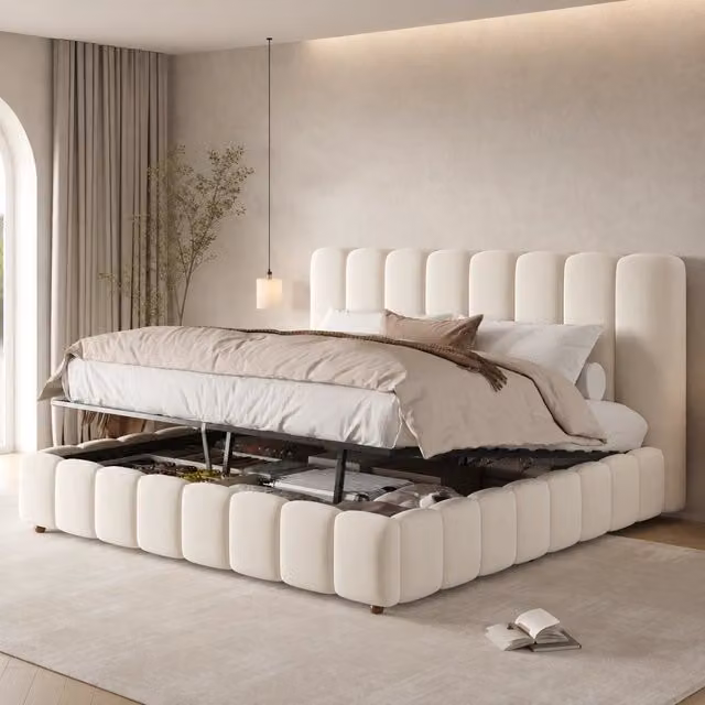 letto imbottito velluto beige 180 x 200 cm