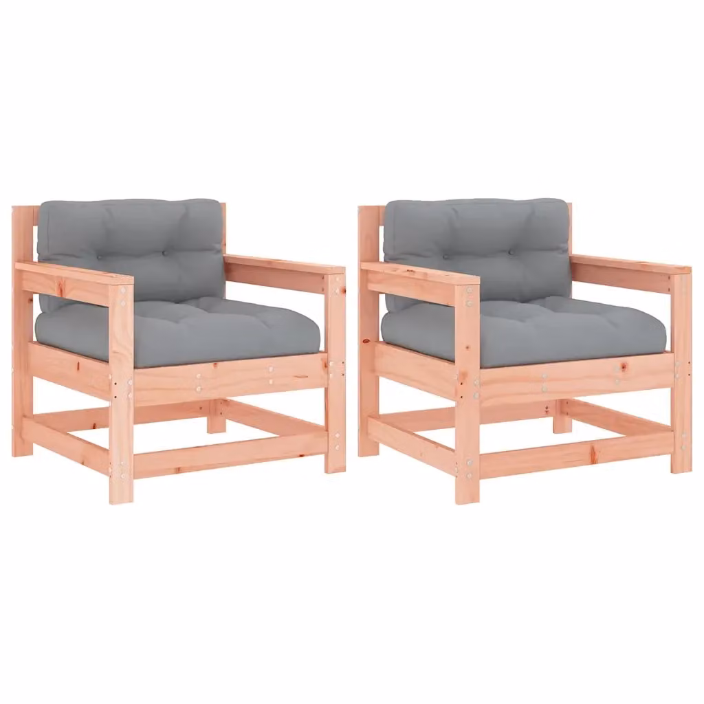 Set di 2 sedie da giardino vidaXL in legno massello di Douglas con cuscini grigi e braccioli – 2