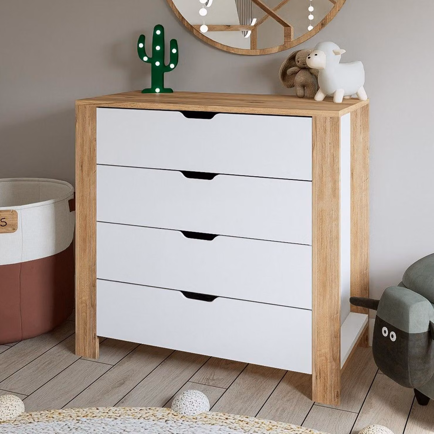 Pastena - Cassettiera, 90x42x85h cm Marrone Rovere, 4 Cassetti