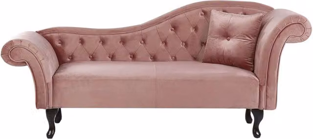 Chaise longue BELIANI in velluto rosa con tappezzeria trapuntata e cuscini, versione destra, L: 188 cm, P: 59 cm, H: 87 cm