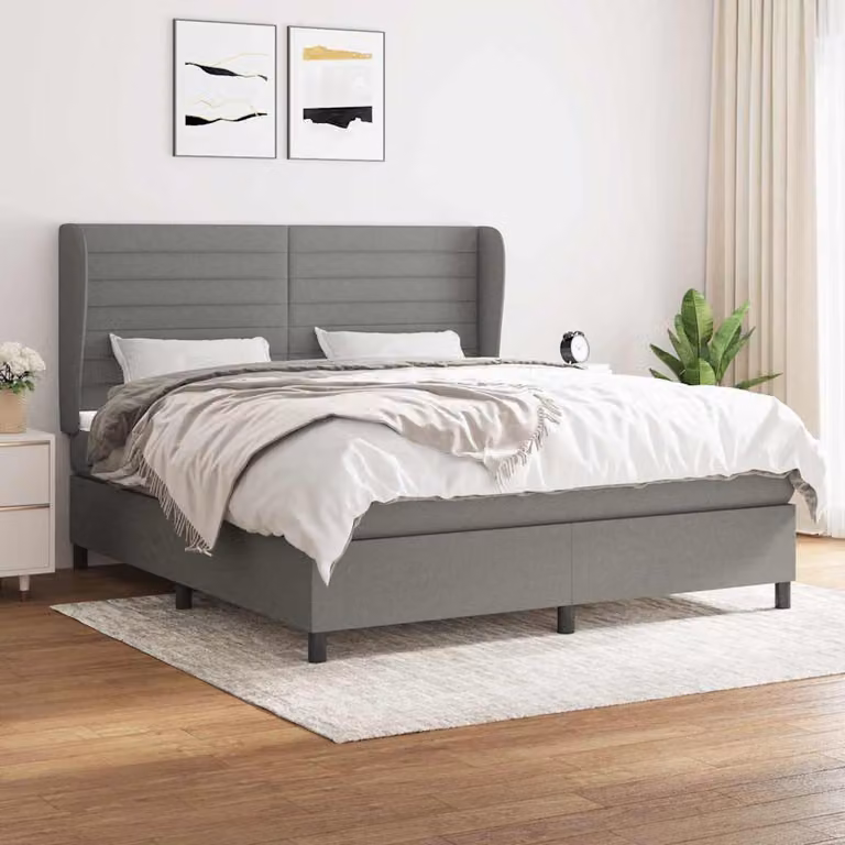 vidaXL Giroletto a Molle Ibrido con Materasso in Tessuto Grigio e Bianco L/P/H: 180 x 200 x 4 cm