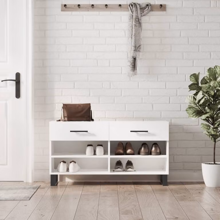Panca porta scarpe vidaXL in legno multistrato bianco lucido L 102 cm x P 35 cm x H 55 cm