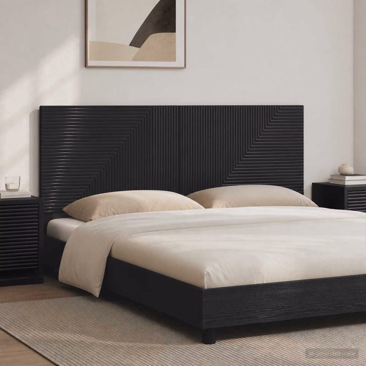 Testiera da muro vidaXL HAARLEM con ripiano integrato in legno ingegnerizzato nero opaco L: 160 cm, H: 50 cm, P: 3 cm
