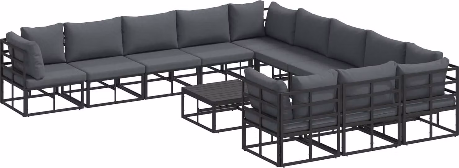 Set Divano da Giardino con cuscino 12 pcs Nero Alluminio
