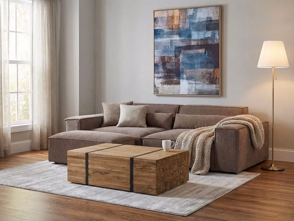 Tavolino rettangolare in legno di teak oliato marrone con ruote stile industriale BELIANI L/P/H: 100 x 110 x 37 cm – 2
