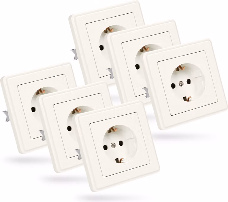 Presa da incasso ABSINA con contatto di terra - 6x presa a muro bianca 250V AC, 16A, IP20 - presa Schuko da incasso