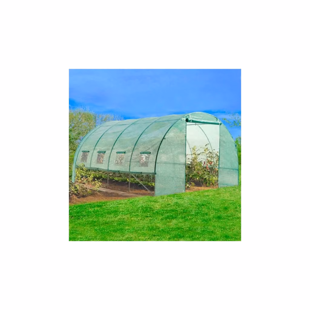 Serra da giardino a tunnel IDMarket verde con struttura in acciaio zincato, telo anti-UV, porta e finestre, L: 4 m, P: 3 m, H: 2 m – 2