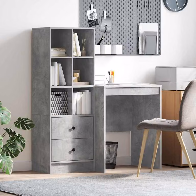 Maison Exclusive - Scrivania con cassetto 2 pcs Grigio cemento