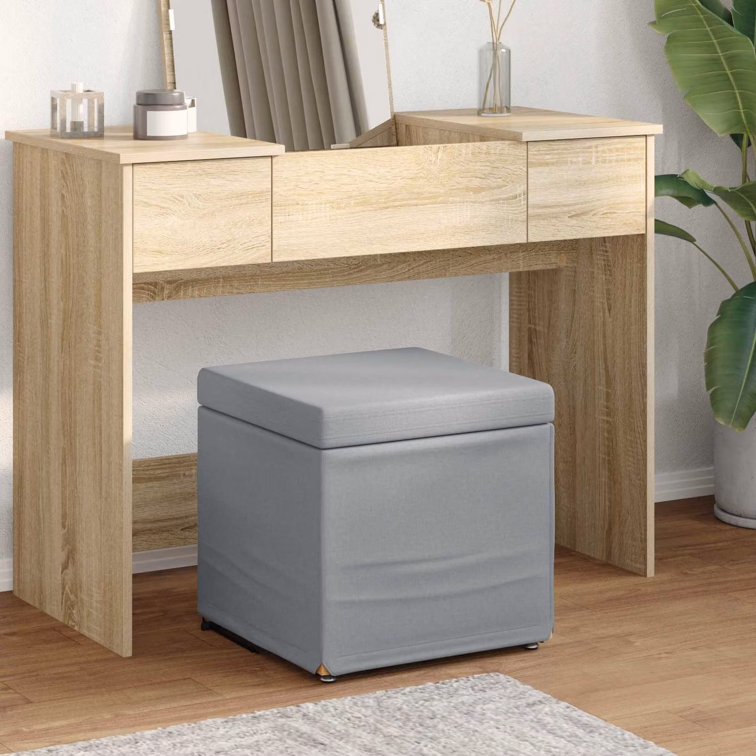 Pouf vidaXL Grigio con struttura in legno e rivestimento in tessuto, L 41 x P 41 x H 40 cm
