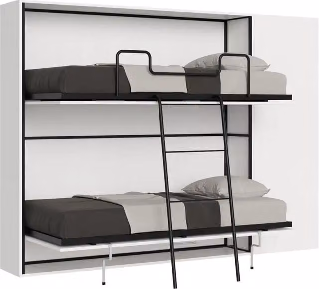Letto a scomparsa doppio Kando Kivio bianco frassino con armadio integrato