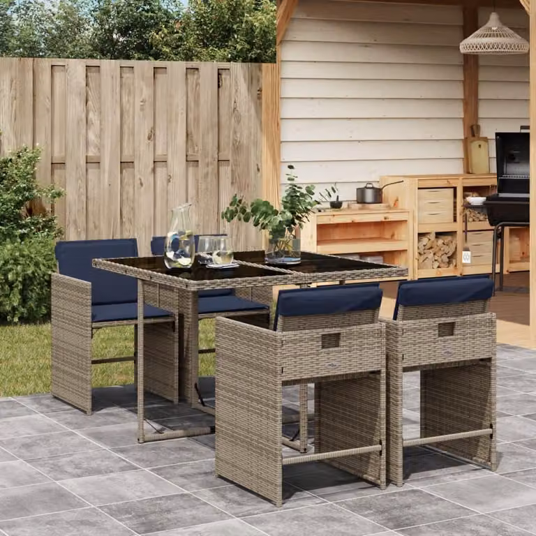 Maison Exclusive - Set da pranzo da giardino da 5 pezzi con cuscini, grigio, polyrattan