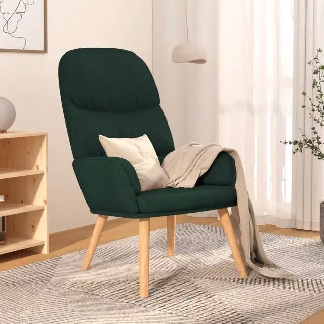 Sedia Relax Recliner vidaXL in Tessuto Verde con Braccioli e Struttura in Legno e Metallo