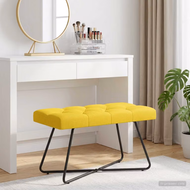Panchina moderna vidaXL con bottoni imbottiti in tessuto giallo, L 80 x P 40 x H 46 cm
