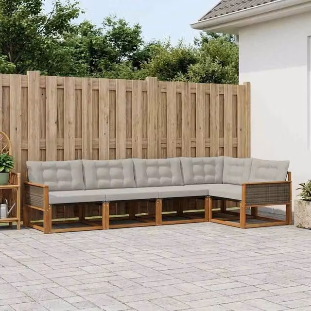 Set di divani da esterno 5 pz Naturale e Grigio Chiaro 3381419