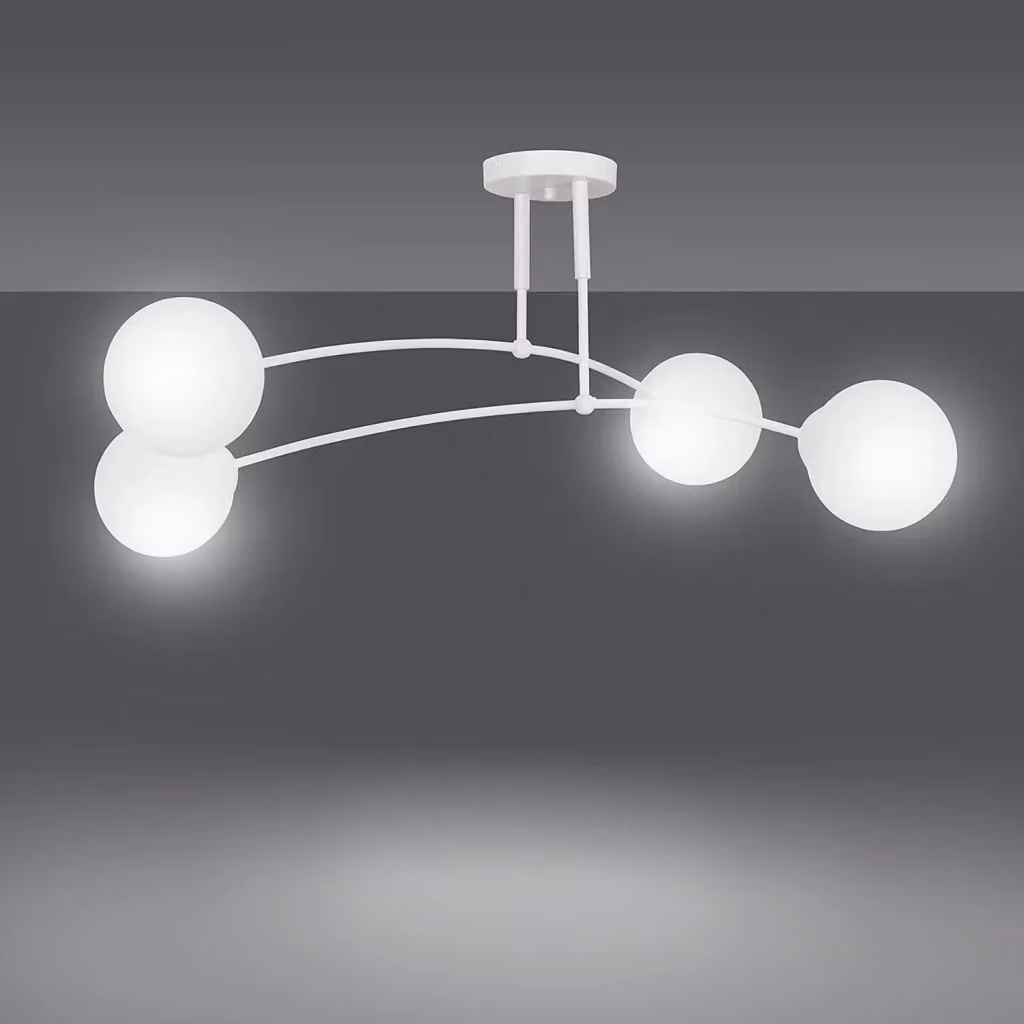 Plafoniera Moderna Luceart-Classic con 4 Luci a Sfera in Vetro e Acciaio Bianco – 2