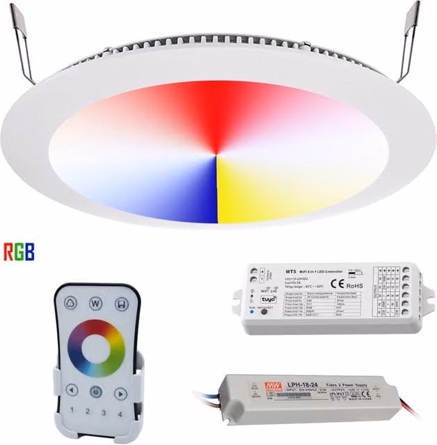 KIT cromoterapia PLANETITALY con pannello LED RGB da 16W, incasso per box doccia, controllo WiFi con Alexa e Google Assistant, colore bianco multicolore