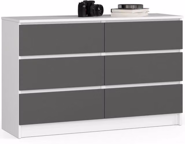 Cassettiera AKORD K120 Bianca 120 cm 6 cassetti inserto frontale Grigio Grafite 120x40x77 cm