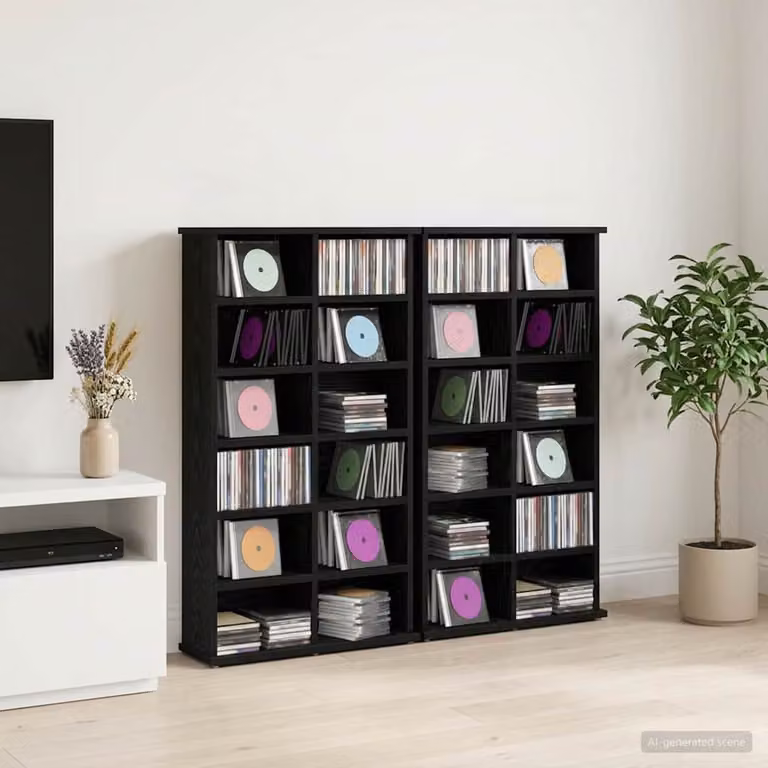 Set di 2 mobili per CD vidaXL in stile moderno, colore Nero, con ripiani regolabili, L 60 cm x P 17 cm x H 92 cm