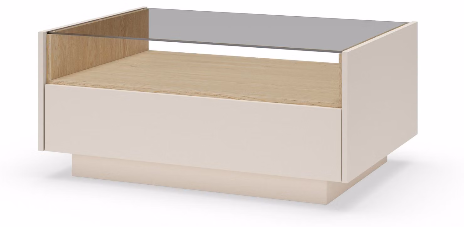 Tavolino da caffè, colore beige e legno di quercia "cremona", dimensioni 96 x 43 x 4 cm e 67,2 cm di altezza