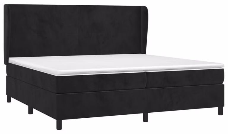 Letto con rete a molle 200x200 cm, rivestito in velluto nero - Materasso a molle insacchettate - Supporto di media rigidità