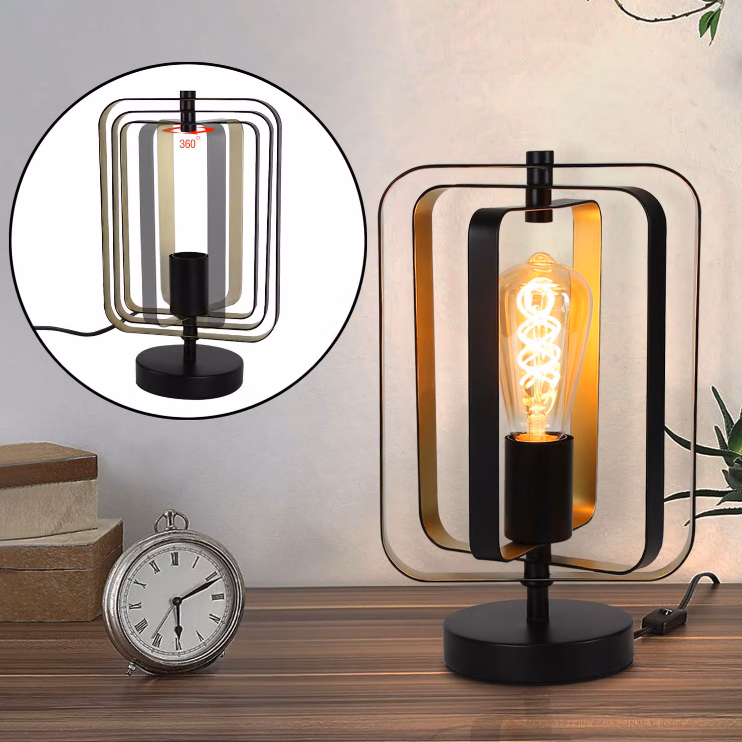 ZMH lampada da tavolo industriale vintage girevole lampada decorativa da comodino E27 metallo LED paralume modificabile girevole