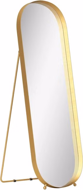 Specchio a figura intera 160 x 50 cm con telaio in metallo dorato ad arco, inclinabile e autoportante per camera e soggiorno