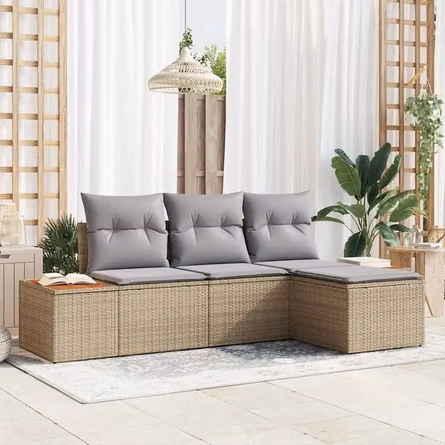 Set Divano da Giardino 4 pz Beige polyrattan 3348061