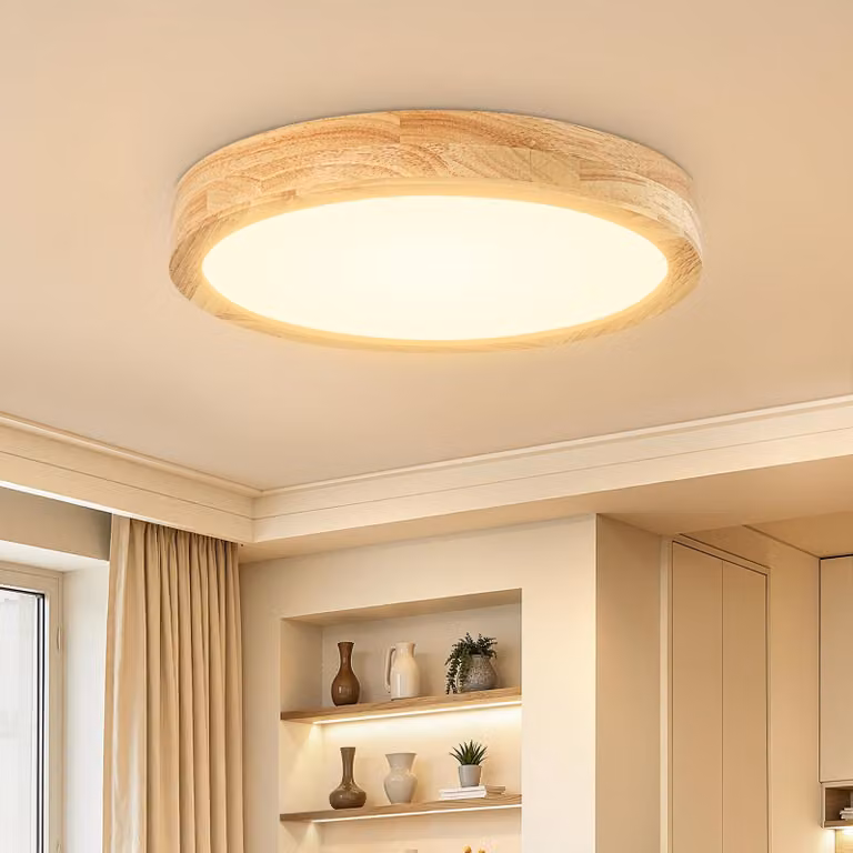 Lampada da soffitto in legno, 24W, diametro 30cm, 2400 lumen