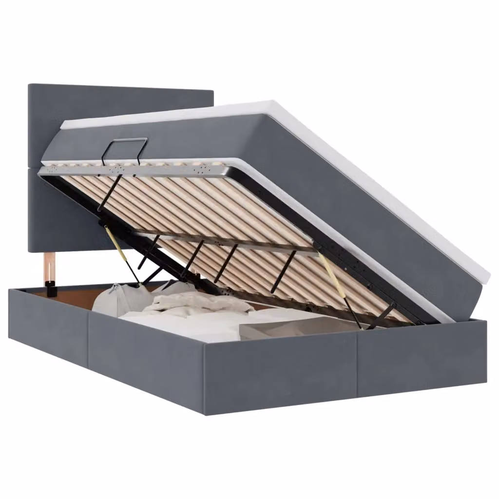 Letto con contenitore e illuminazione LED vidaXL in velluto grigio con porta USB L/P/H: 120 x 200 x 204 cm – 2
